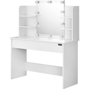 Casaria Coiffeuse Lucia Blanc miroir éclairage LED table de maquillage chambre dressing rangement tioir 3 compartiments