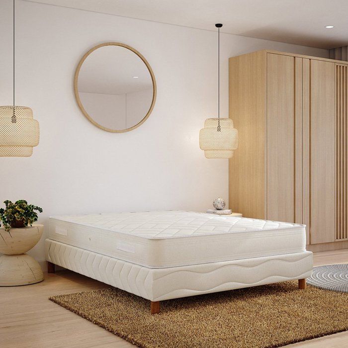 Ensemble ZEN 160x200 – Matelas H20 cm mousse PU Techno Foam – Sommier + 4 pieds – Confort mi-ferme