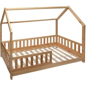Lit cabane enfant 90x190 cm - Bois - Sommier à lattes inclus - Style Enfant
