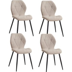 Lot de 4 chaises - DOWISDOLY - Chaise de salle à manger en lin vintage - Beige - Pieds en métal - Ergonomique