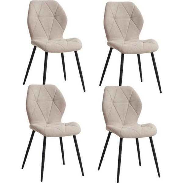 Lot de 4 chaises - DOWISDOLY - Chaise de salle à manger en lin vintage - Beige - Pieds en métal - Ergonomique