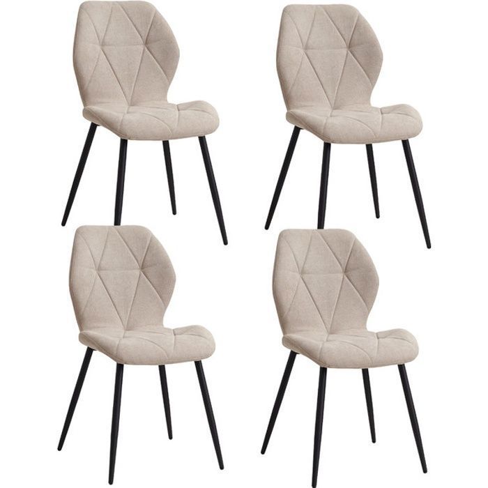 Lot de 4 chaises - DOWISDOLY - Chaise de salle à manger en lin vintage - Beige - Pieds en métal - Ergonomique