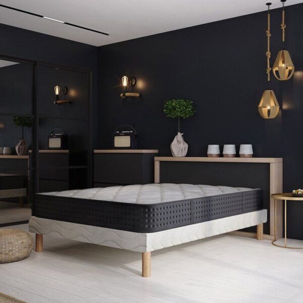 Ensemble COSMOS 140x190 – Matelas H26 cm mousse Techno Foam HD – Sommier + 4 pieds – Confort équilibré